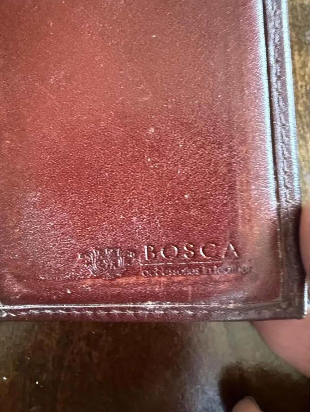 Bosca Brown Leather Trifold Wallet with ID Window